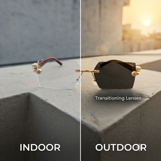 Luxury Panther Style Photochromic Sunglasses – UV400 Rimless Rectangle