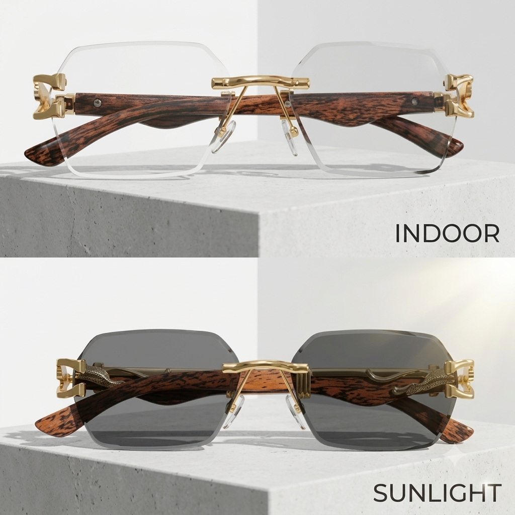 Luxury Cheetah Style Photochromic Sunglasses – UV400 Rimless Rectangle